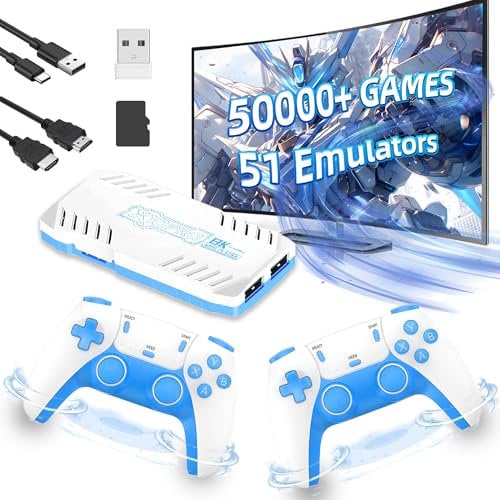X10 Pro 2025 New Retro Konsole Spielkonsole Game Stick,50000+ Spiele 51 Emulatoren,4K HD Output Videospielkonsole mit 2.4GHz Wireless Controllers,Cortex-A55,Plug and Play TV-Spielekonsole 128G (Blau)