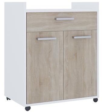 Vicco Rollcontainer Ansel, Weiß/Sonoma, 60 x 40 cm mit Schubladen