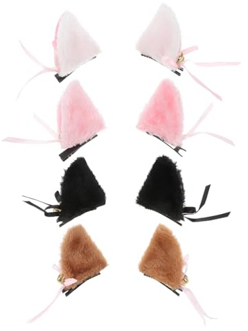 Holibanna 4 Paare Katzenohren Haarklammern mit Glocke Halloween Cosplay Haarspangen in und Niedliche Katzenohren Haarschmuck für Damen Faschingskostüme und Partydekoration