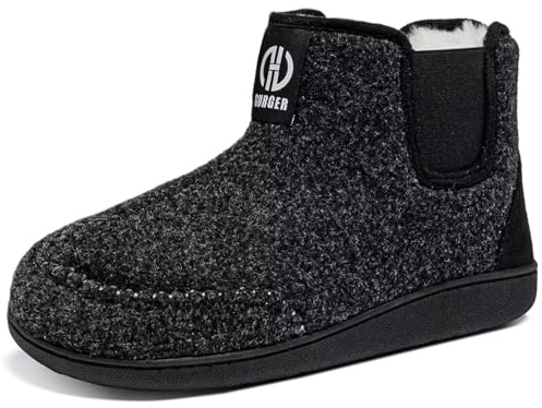 GURGER Men’s Winter Slipper Boots Warm Felt House Shoes with Faux Fur Lining, Anti-Slip Indoor Outdoor Cozy Home Shoes