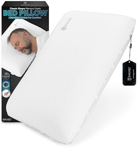 SNUGL Classic Memory Foam Pillow for Neck and Shoulder Pain | Orthopedic Pillow | Side Sleeper Pillows Neck Support | Hypoallergenic Bed Pillows with Visco-Elastic Memory Foam (Large)