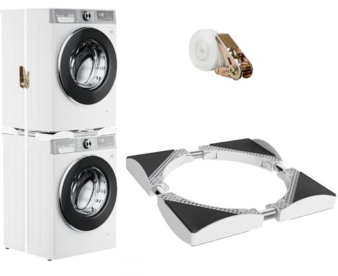 DEWEL Intermediate Frame Dryer Washing Machine, Connection Frame Washing Machine Dryer Universal, with Ratchet Rope, Adjustable Washing Machine-Dryer Connection, 45-65 cm