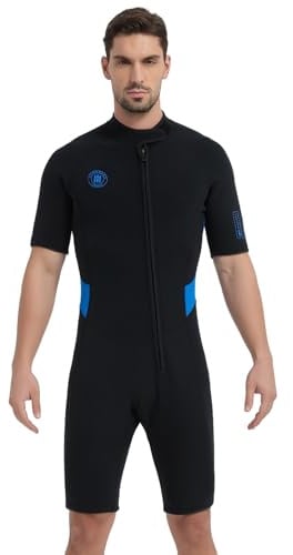 Lemorecn Wetsuits for Men 2mm Shorty Wetsuit Front Zip, BLUE,XXL