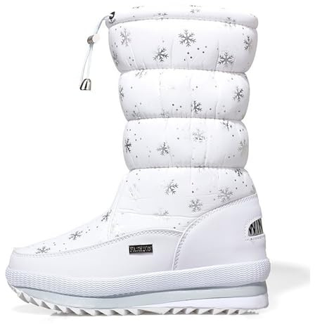 Scarponcini Invernali Donna Scarponi Neve Stivaletti con Pelo Stivali Alti sopra Il Ginocchio Canvas Chiaro 38