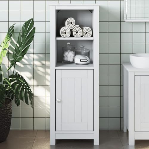 Frdhee Meuble de salle de bain - Motif montagne - Blanc - 40 x 34 x 110 cm - En pin massif - Meuble sous lavabo - Meuble de salle de bain