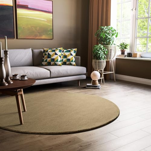 Steffensmeier Gabbeh Teppich Jaipur | 100% Schurwolle | Wohnzimmer | Schlafzimmer | Handtuft | Sand | Rund Ø 120 cm