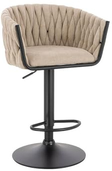 Home Deluxe Barhocker Samir – Beige, gewebt, höhenverstellbar (1er Set) | Moderner Tresenhocker mit Stoffbezug & Fußstütze