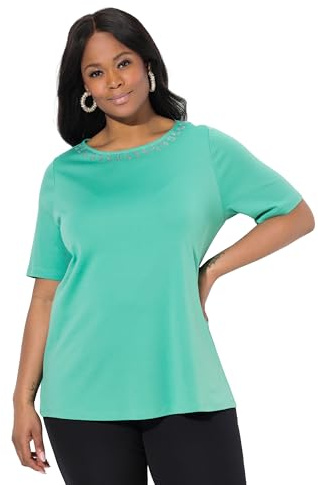 Ulla Popken Damen große Größen Übergrößen Plus Size Pima Cotton Shirt, A-Linie, Ziersteine, Halbarm 828953