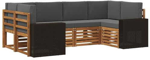 vidaXL Ecksofa Set mit Kissen 6 pcs Natur und Anthrazit Polyester, Gartenlounge, Moderne Ecksofa, langlebige Sitzgelegenheit, Terrassenmöbel, bequemes Wohnen