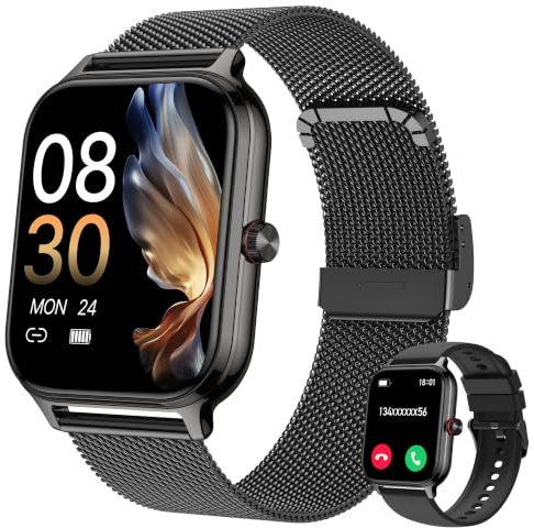 LODIMEKE Smartwatch Blutdruck Herzfrequenz Schlaf Telefonfunktion, 1.96'' AI Fitnessuhr Herren Damen, 100+ Sportmodi IP67 wasserdicht Schrittzähler Wecker Taschenrechner Visitenkarte iOS Android