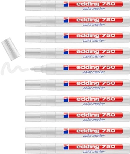 edding 750 marqueur peinture - blanc - 10 stylos - pointe ronde 2-4 mm - marqueur de peinture pour l'étiquetage du métal, verre, roche ou du plastique - résistant à la chaleur, permanent et étanche