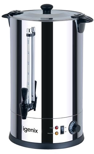 Igenix IG4008 Catering Urn, Hot Water Boiler, Tea Urn for Home Brewing, Commercial or Office Use, 8 Litre, Stainless Steel