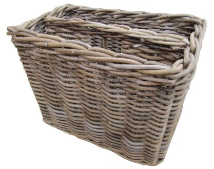 Grey Rattan Magazine Rack Storage Basket
