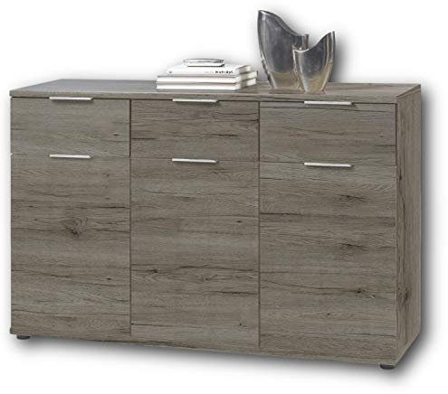 Stella Trading Universal Kommode in San Remo Eiche Optik, dunkel - Schlichtes Sideboard mit viel Stauraum für Ihren Wohnbereich - 135 x 90 x 40 cm (B/H/T)