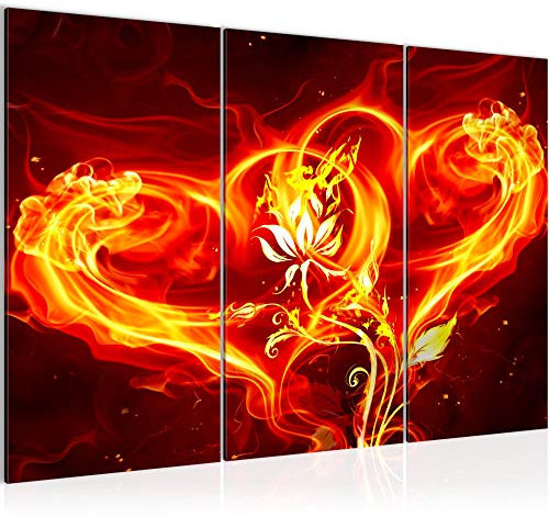 Runa Art Wandbilder Feuer Herz Bild XXL Wohnzimmer Rot Feuerblume Flamme 120 x 80 cm 3 Teilig 102231a