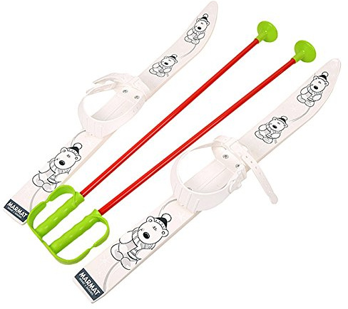 MARMAT SKI Skier Kinder BINDUNG + Stöcken Kinder-SKI Kunststoff 6 Farben 65 cm (Weiß)