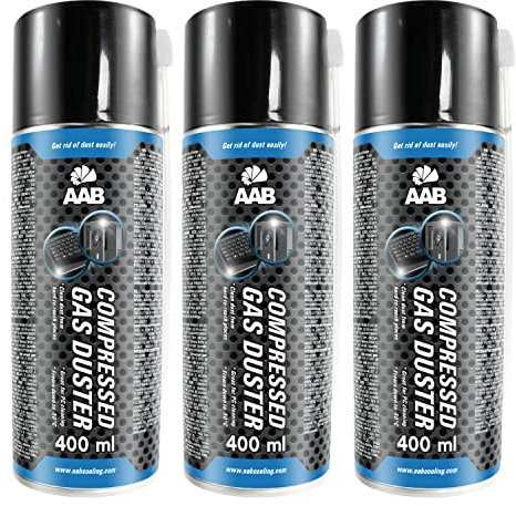 AABCOOLING Druckluft-Reiniger 3 x 400ml, Reinigungspray, Druckluft Dose, Reinigung von Multimedia- und Bürogeräte, Tastatur, Konsolen, Kopierer, PC Gehäuse, Air Duster, Luft-druck, Luftdruckspray