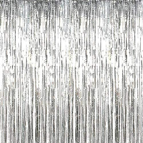 2M-3M Foil Fringe Tinsel Shimmer Curtain Door Wedding Birthday Party Decorations (2.5m, Silver)