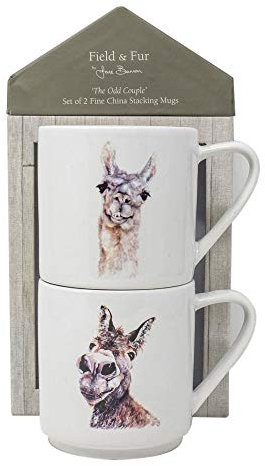 Jane Bannon Stacking Mugs Set of 2 in Presentation Gift Box (Odd Couple Design) Fine Bone China - Official Merchandise