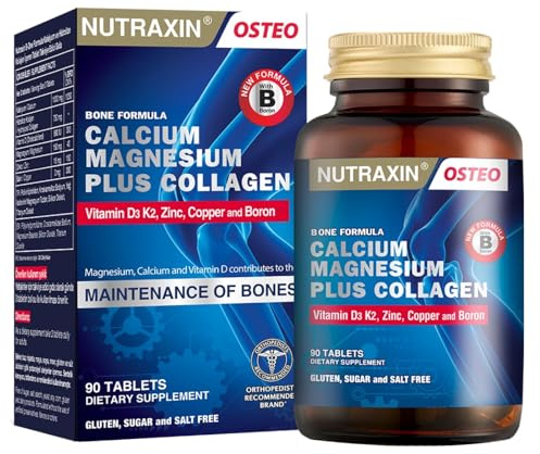 Nutraxin B-One Calcium Magnesium Collagen - 90 Tablets, 1 Month Supply | B-One Bone Formula, 1000mg Calcium, Collagen, Magnesium & Vitamin D, For Normal Bones