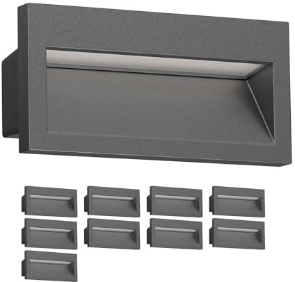 ledscom.de 10 Stück LED Wandeinbauleuchte NOLA, Downlight für außen, IP54, anthrazit matt, 140 x 70mm, warmweiß