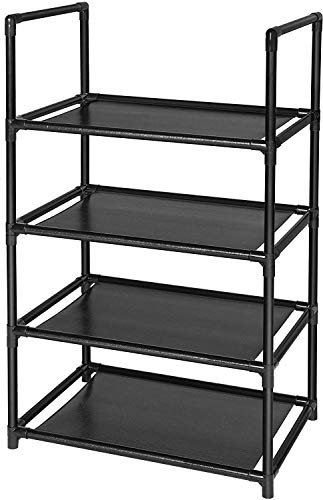 UrMsun Schuhregal mit 4 Ebenen, 8–10 Paar, stabiles Schuhregal, Vliesstoff, Schuhturm-Organizer, Schwarz (4 Etagen)
