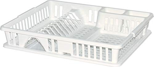 Sterling Ventures Premium Large 12 Bay Plastic Dish Drainer Rack with Drip Tray and Cutlery Holder (White)