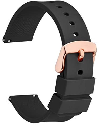 WOCCI 18mm Cinturino Silicone con Fibbia Oro Rosa, Sgancio Rapido (Nero)
