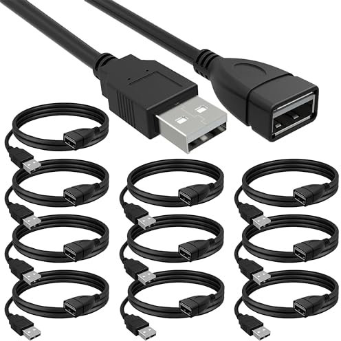 SAITECH IT (10 Pack Speed USB 2.0 Extension Cable 480Mbps Male A to Female A for Laptop/PC/Printers - 3 Feet - 1M