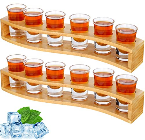 Schnapsgläser Set mit 12 großen lustigen Schnapsgläsern und Halter 30 ml, transparentes Kristallschnapsglas mit Tablett, Servierbrett, Organizer für Likörschnaps, Tequila, Whisky, Brandy, Wodka, Rum