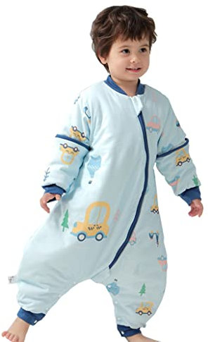 Chilsuessy Baby Winter Schlafsack 2.5 Tog extra weich Strampelsack mit Beinen Gefüttert Schlafanzug Abnehmbare Ärmel Schlafsäcke für Säugling Kleinkind, Auto, XL/Babyhöhe 105-115cm