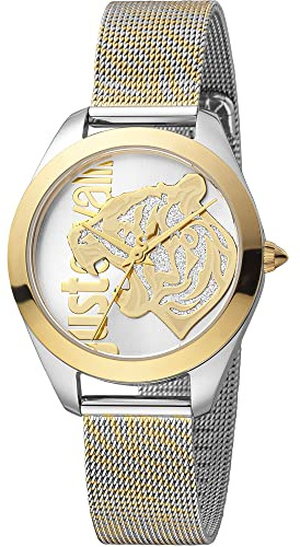 Just Cavalli Pantera Damen-Armbanduhr Quarz Fashion Edelstahlgehäuse Grau Analog-Anzeige Grau - JC1L210M0065