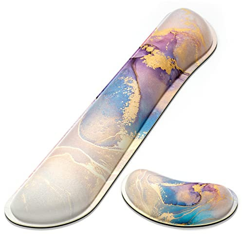 Dapesuom Enlarge Keyboard Rest Pad, Memory Foam Wrist Cushion Support with Anti-Slip Mouse Pad, Abstract Marble
