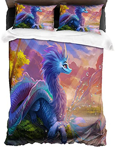 ANSSON Raya und der letzte Drache Kinder Bettwäsche-Sets,Sisu Muster Bettwäsche,Schlafzimmer dekorative Bettbezüge mit 2 Kissenbezug (135x200cm+80x80cmx2, Sisu1)
