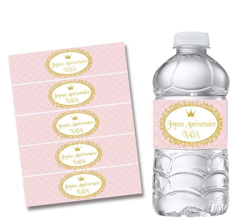 JINFU 20pcs Autocollants vintages personnalisables (date, nom) Étiquettes personnalisées de champagne de vin de bouteille d'eau rose our invitations à un mariage, baptême, fiançailles (4x28cm)