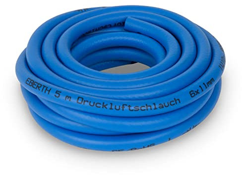 EBERTH Tubo per aria compressa 5m, tubo per compressore con diametro 6mm x 11mm (interno x esterno) e pressione di esercizio di 20 bar, accessori per pistole ad aria compressa senza attacco