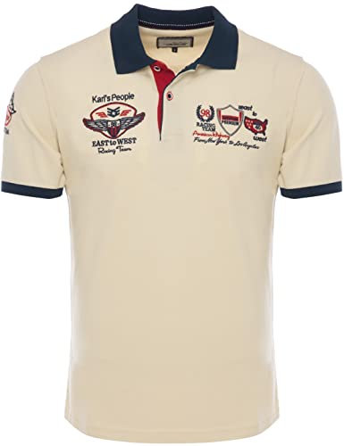 Karl´s People Kurzarm Poloshirt für Herren 100% Baumwolle by Carisma • Herren Polo Shirt mit Stickerei • Angenehmes Regular Fit Shirt für Büro und Freizeit K-103 Beige XL