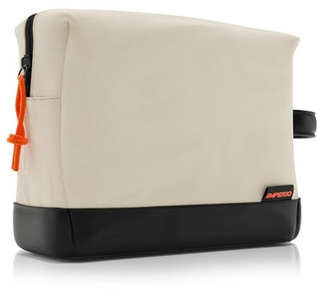 IMPERIO Kulturbeutel für Damen, Herren & Kinder - Stylische Design Kosmetiktasche aus strapazierfähigem Premium Canvas & veganem Kunstleder - wasserdicht mit 5 Liter Stauraum (Sand)