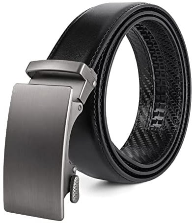 Sunya Ceinture Homme Cuir Noir, Réglable à Cliquet Ceinture Boucle Automatique 35mm pour Jeans les Pantalons Costumes. Nouvelles techniques de couture. Boîte Cadeau