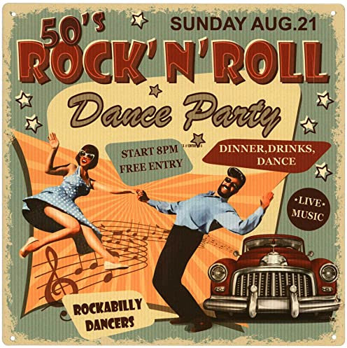Moritz Deko Blechschild Rock'n'roll Dance Party Rockabilly 30 x 30 cm Metallschild Retro Vintage-Design zur Dekoration Wanddekoration