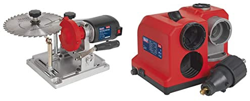 Sealey SMS2003 Saw Blade Sharpener, Bench Mounting 110W & SMS2008 Drill Bit Sharpener, Bench Mounting, 80W, 173mm x 235mm x 196mm, Red