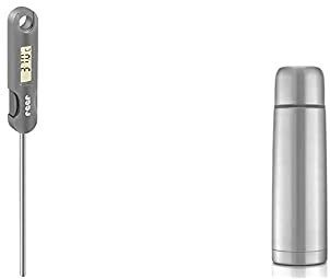 reer Digitales Flaschenthermometer FoodTemp - misst zuverlässig die Temperatur von Fläschchen, grau & Edelstahl Isolier-Flasche PURE, 450 ml – klein, handlich, silber (1er Pack)