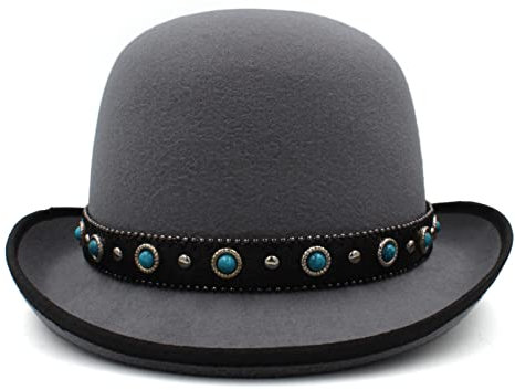 HOTIPS Melone aus 100% Wolle, Cowboy-Mode, wasserdicht, Reitermütze, Damen, Partymode, Hut (Farbe : Grau, Größe : 57-59cm)