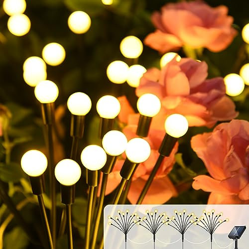 Cnkeeo 4 Piezas Luces Solares de Luciérnaga con 8 Bolas IP65 Impermeables Romántico, Led Exterior para Jardín, Patio, Decoración Nocturna, Blanco Cálido