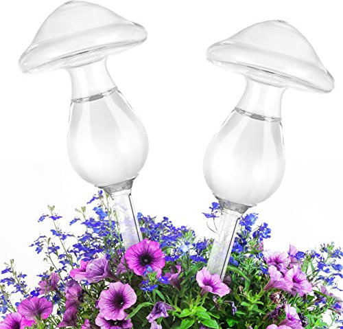 AMFUN 2 Piezas Globos de Riego para Plantas, Plantas de Casa Flores Dispositivos Automáticos de Riego, Globos de Riego Automático para Planta de Forma de Seta para Plantas de Interior y Exterior