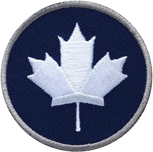 2 x Kanada Ahorn rund gestickt 45 mm/Canada Ahornblatt/Patch Patches Aufbügler Aufnäher Applikation zum Aufbügeln Aufnähen auf Kleidung Rucksack Jacke Hose/Club of Heroes (Navy)