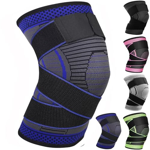 Ruilala Sport Kniestütze 1 Stück Kompression Kniebandage Herren Damen Elastisch Knie Sleeve Verwendet für Meniskusriss, Arthritis, Sehnenentzündung, Fitness, Gewichtheben Kniewärmer (Blau, XXL)