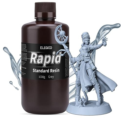 ELEGOO 3D Drucker LCD UV Resin, Schnelle Aushärtung 405nm Rapid Photopolymer Resin Speziell für Saturn 3 Ultra Mars 4 Ultra 3D Drucker Photopolymerharz, Grau 1000g