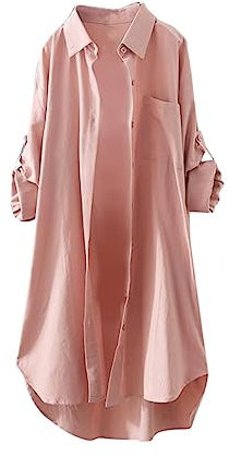 AMhomely Elegant Brand Elegant Blouse for Women UK Long Sleeve Tunic Button Down Shirts Lapel Casual Dressy Tops Pink Large