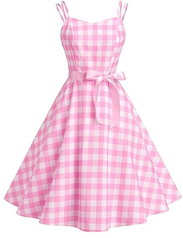 Robe de cocktail style années 1950 - Style rockabilly - Sans manches - Dos nu - Style rétro à pois - À carreaux - Style rétro - Robe de soirée - Robe de bal, Rose sans manches, M